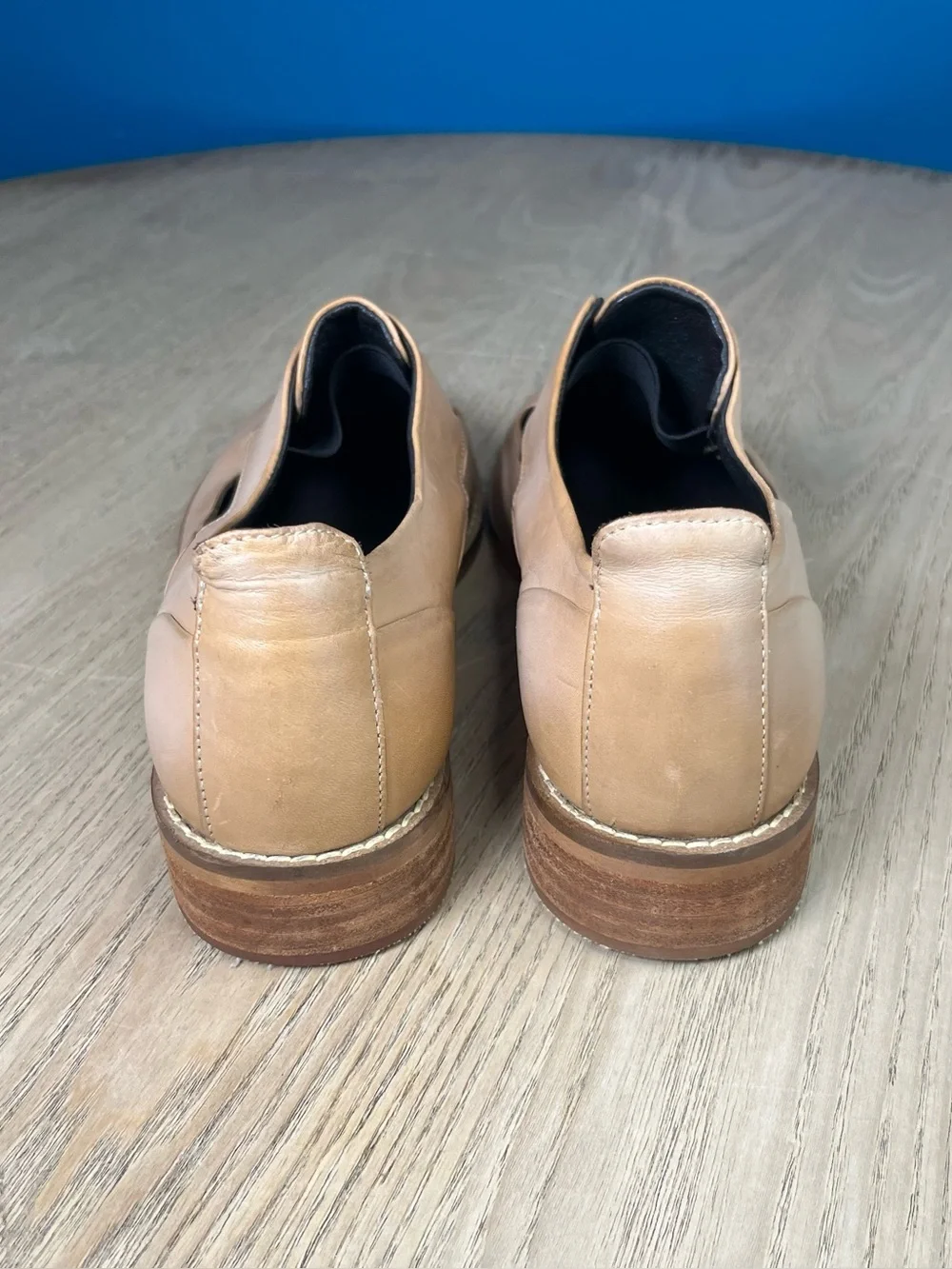 Hardy Oxford Peekaboo Slip On Leather Low Heel Shoes Tan Patina Women’s Size 8.5